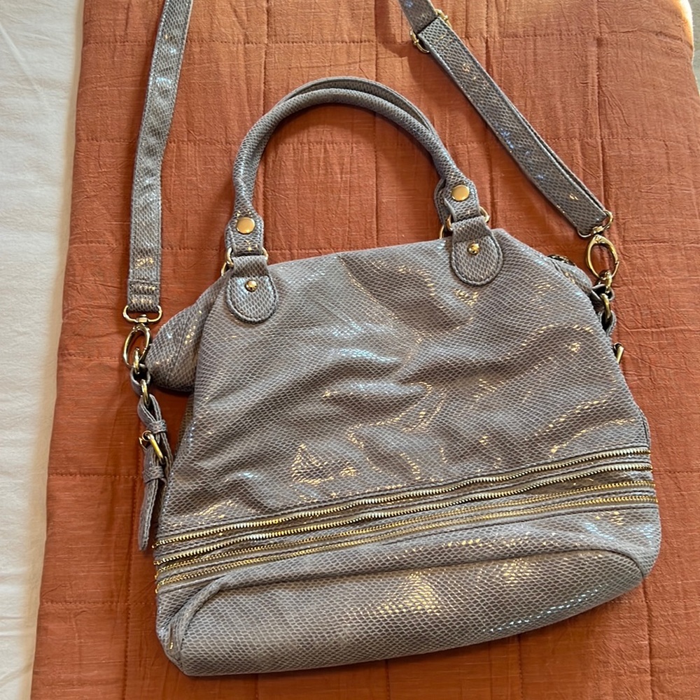 Deux Lux grey snake print with gold accent crossbody 15x11x5